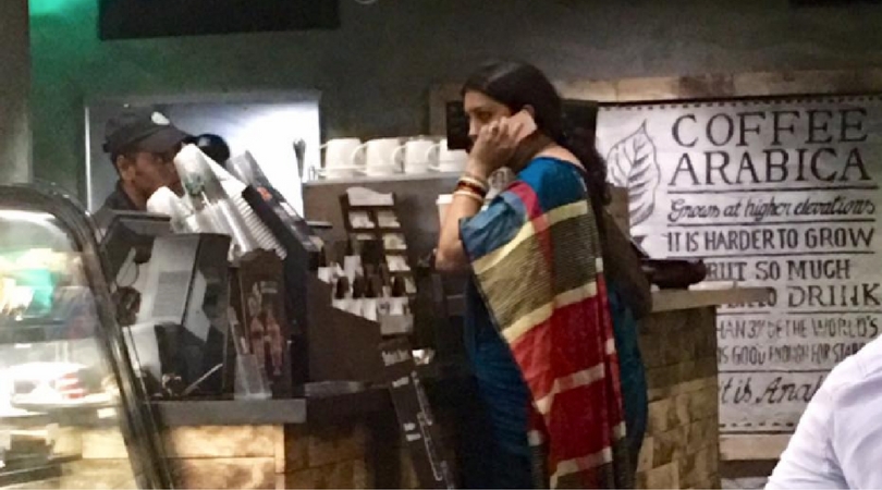Smriti Irani Standing In A Queue At Starbucks To Get Her Coffee Is Winning The Internet Today!