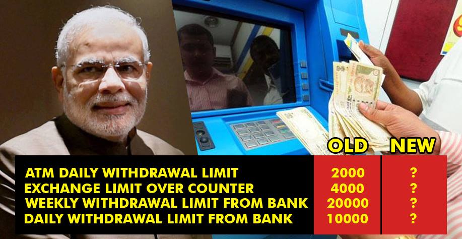 Great Relief For Common Man! Withdrawal Limits From Banks & ATM’s Have Been Increased!