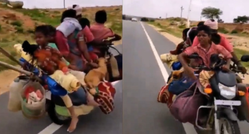 Video Of An Indian Man Carrying Five Kids, A Woman, Two Dogs And Luggage On A Bike Goes Viral